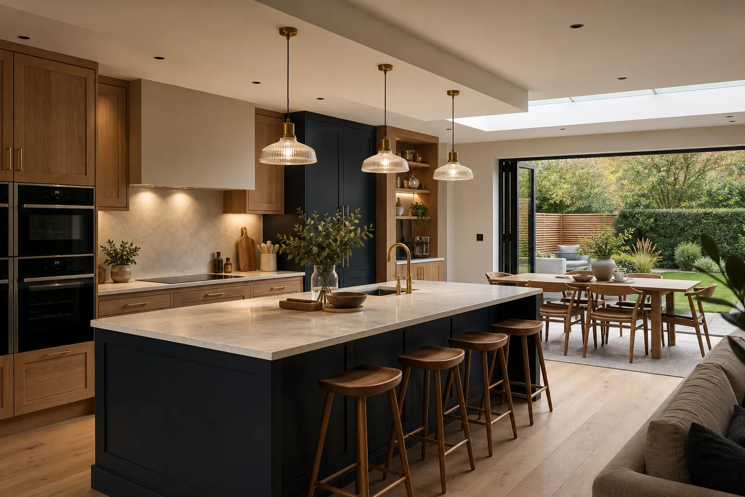 Kitchen renovation with bespoke cabinetry and an island.